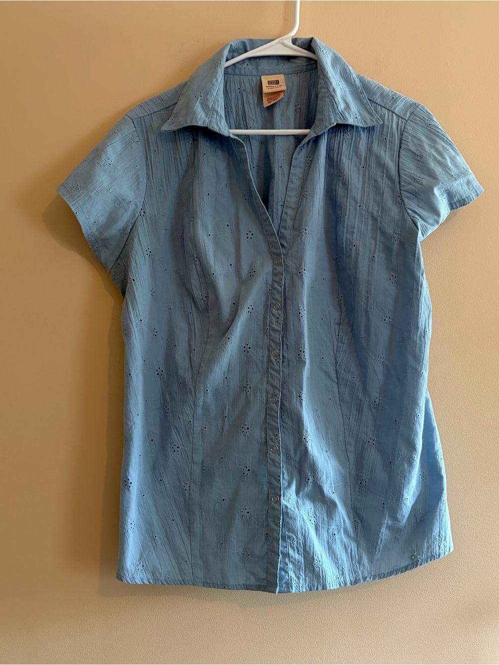 Y2K faded glory Light Blue Eyelet Cotton Button-Up Shirt